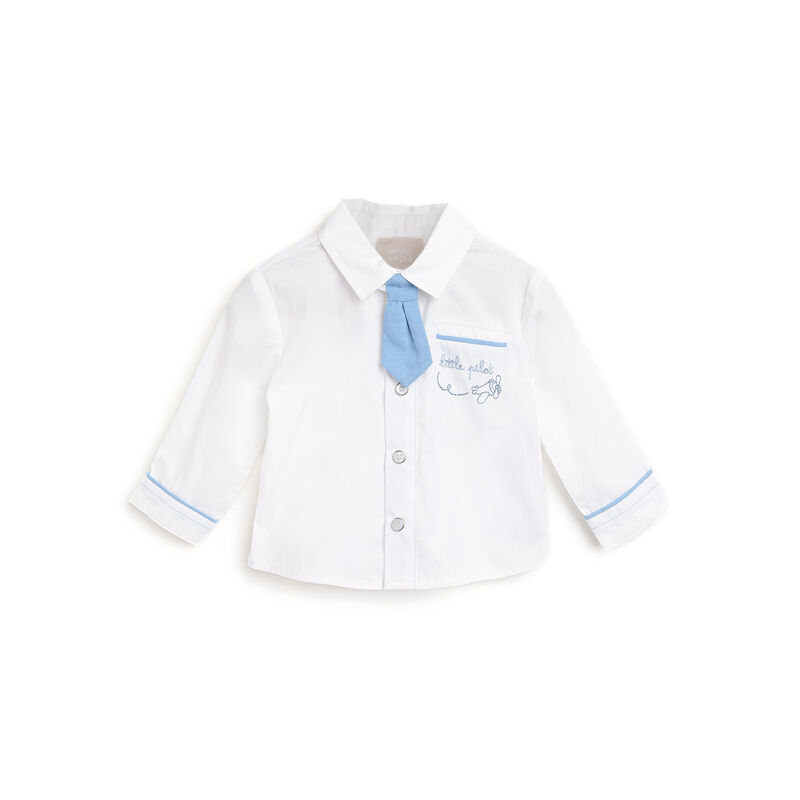 Boys White Applique Long Sleeve Shirt image number 0